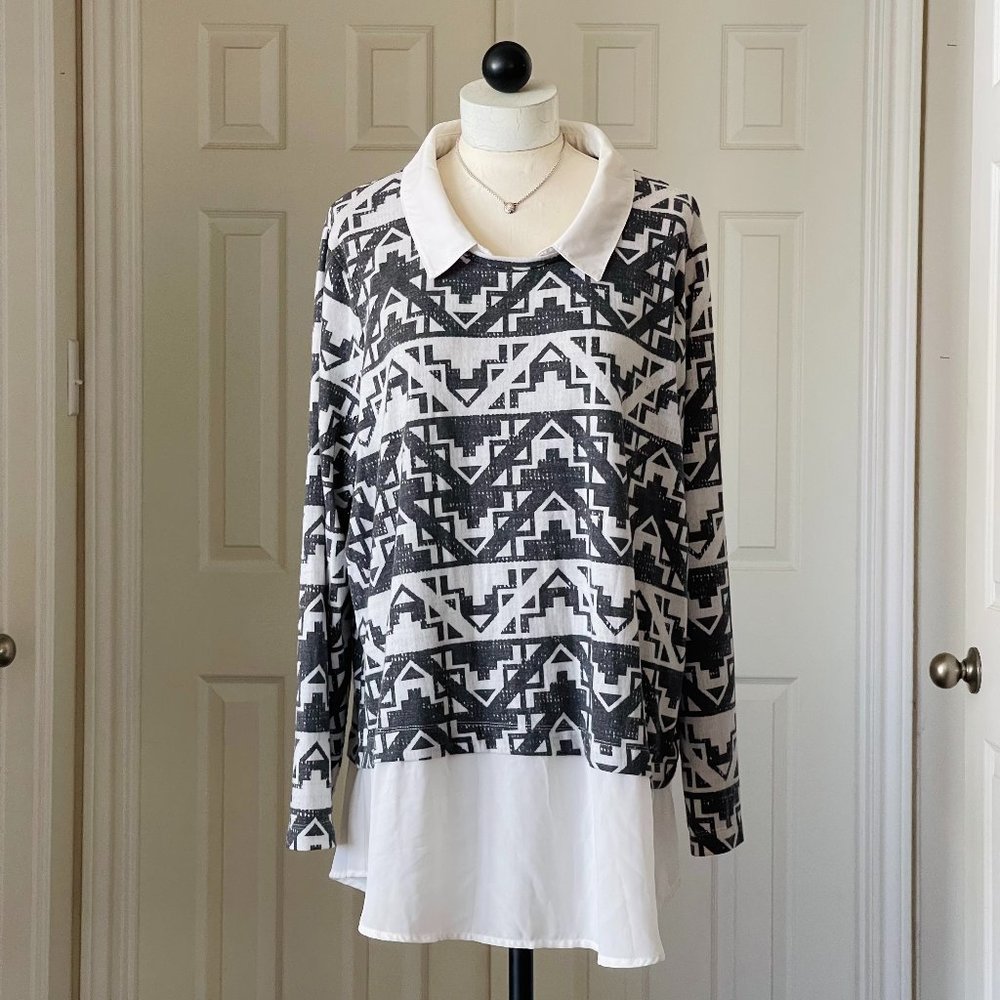 Eyeshadow Womens LS Layered-Look Pullover Blouse 3XL